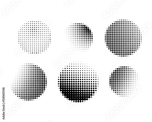 Nine Concentric Circle Halftone Dot Patterns Circle design elements