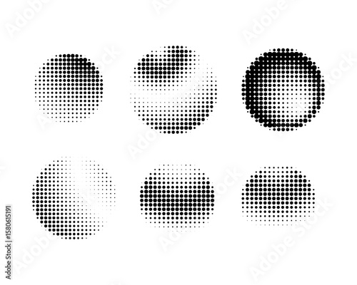 Nine Concentric Circle Halftone Dot Patterns Circle design elements