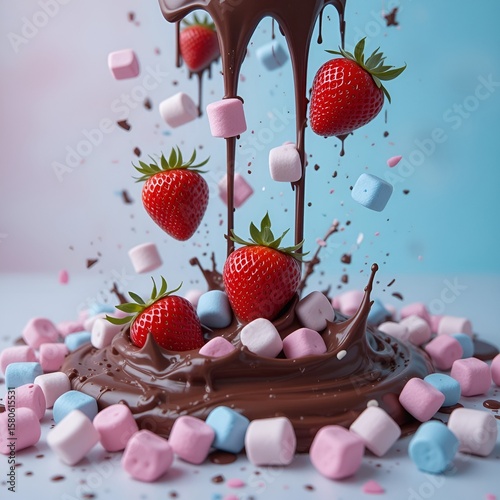 strawberry, marsmellow and chocolate 