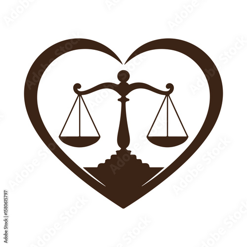 Heart shaped justice scales balance