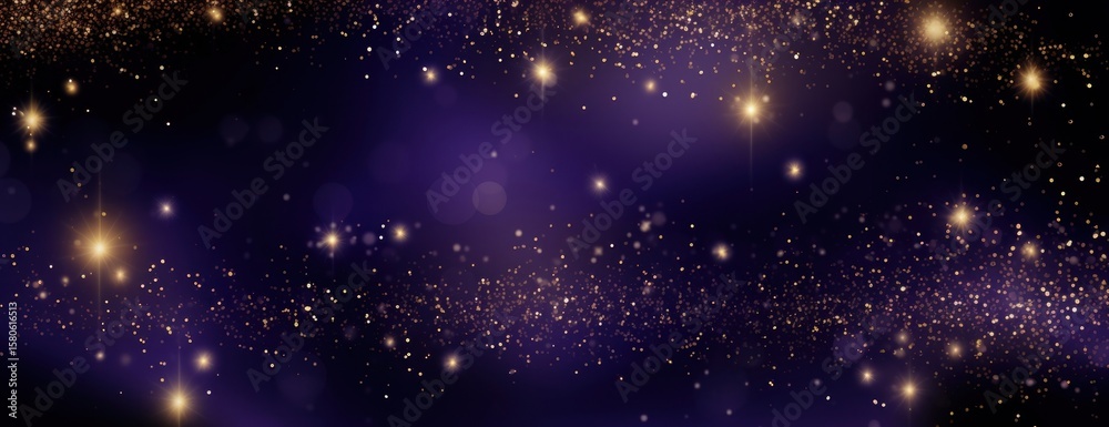 Fototapeta premium Dark purple background glitter starry night.