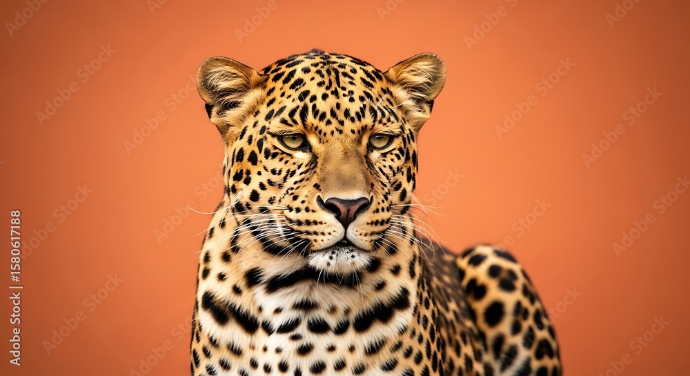 Naklejka premium Leopard portrait against an orange background