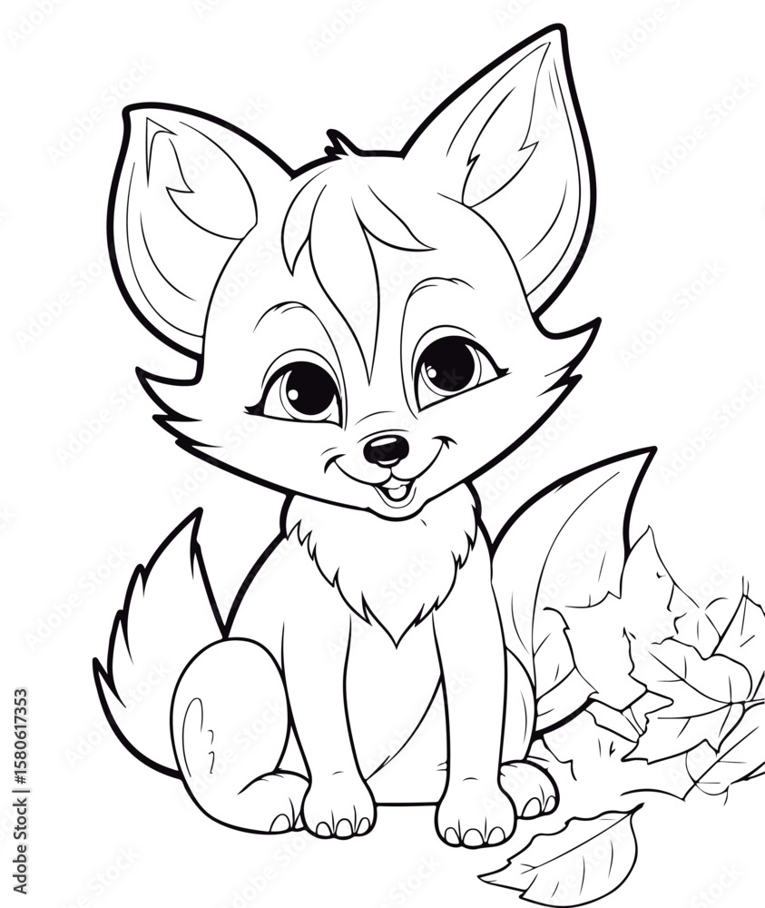 Obraz premium Coloring book for children baby fox vector illustration isolated on a white background.
