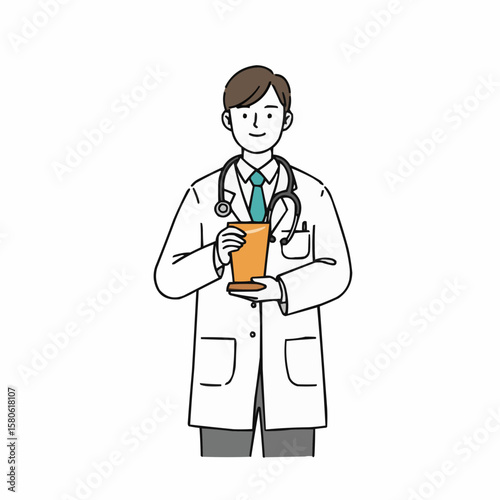 Male doctor smiling while holding an award in a white coat  