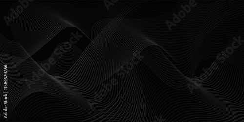 Black abstract background design. Modern wavy line concept pattern monochrome colors. Simple art good wave texture