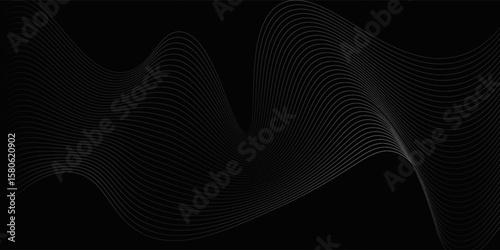 Black abstract background design. Modern wavy line concept pattern monochrome colors. Simple art