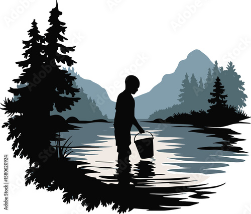 Water Bucket silhouette line art design illustration premium quality