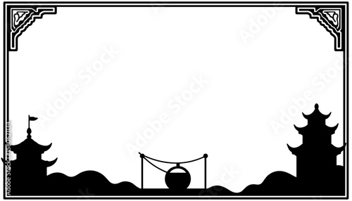Chinese New Year frame silhouette with gong drum, traditional celebration theme