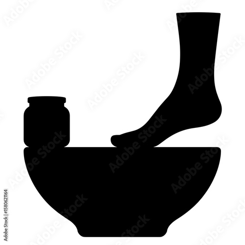 Silhouette of foot on basin with jar, natural foot care and exfoliation