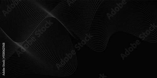 Black abstract background design. Modern wavy line concept pattern monochrome colors. Simple art good nice wave texture