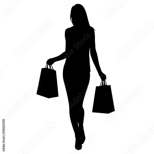 Silhouette of woman holding shopping bags, budget fashion and smart spending