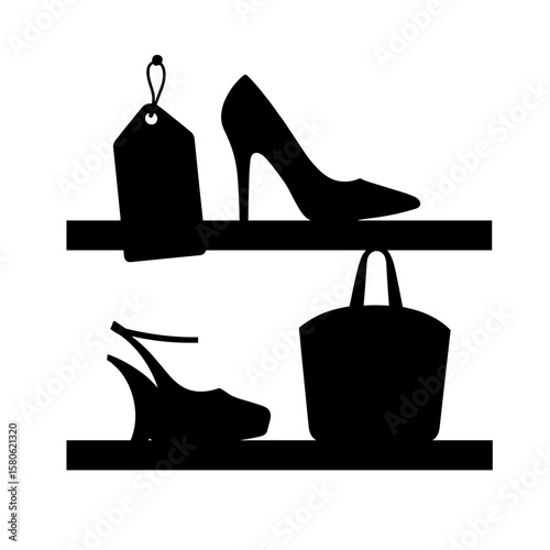 Silhouette shoe display with discount tag, fashion sale promotion