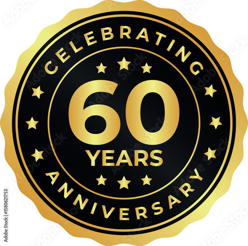 60th anniversary gold badge with elegant celebration label design