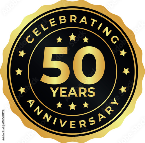 50th anniversary gold badge with elegant celebration label design