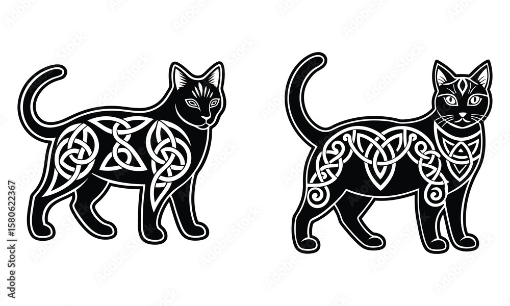 Fototapeta premium Black cat with celtic knot patterns