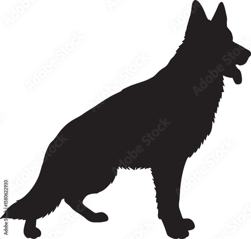 Elegant black silhouette of a german shepherd dog isolated on a clean white background