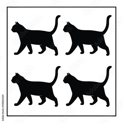 Four black cat silhouettes walking