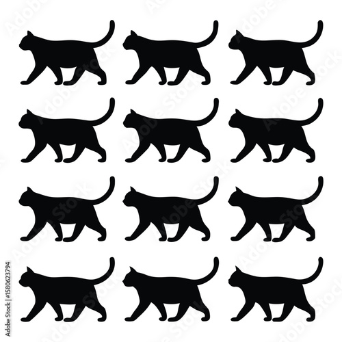 Black cat walking silhouette pattern