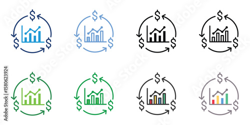 Cashflow Icons Set Vector Multiple Style Collection