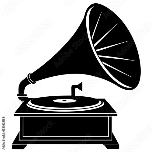 Vintage gramophone record player music instrument silhouette vector illustration