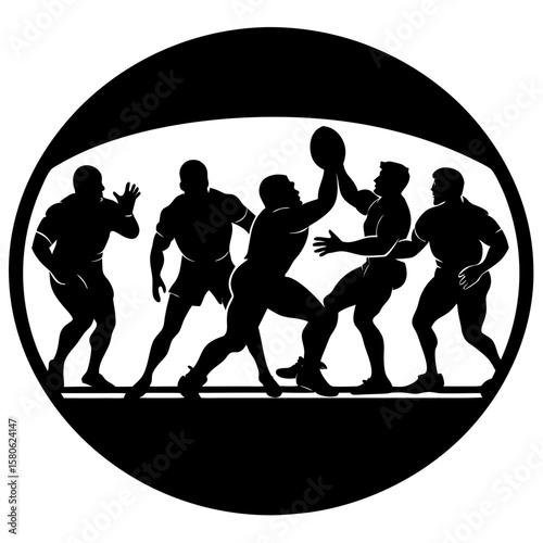 Rugby players in action sport game silhouette vector illustration