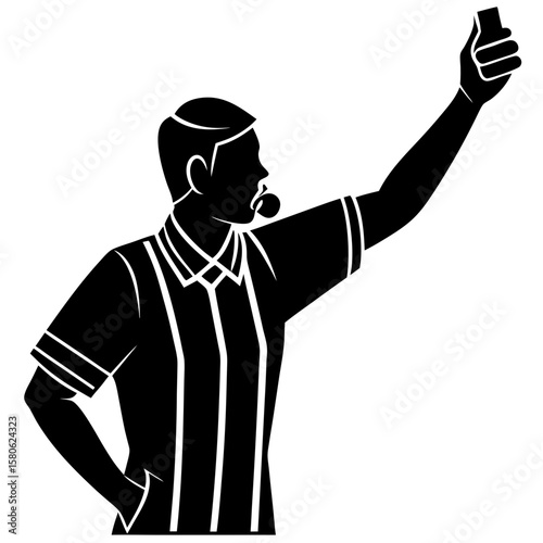 Referee raising a card in a game silhouette vector illustration