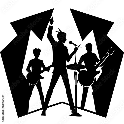 Rock band performing on stage silhouette vector illustration