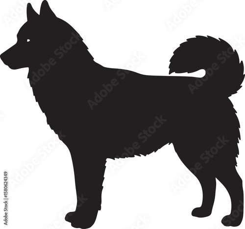 Silhouette of a siberian husky dog in black isolated on a white background