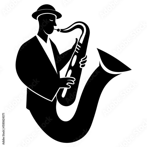 Musician playing saxophone performance silhouette vector illustration