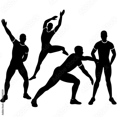 People doing sport poses different actions silhouette vector illustration