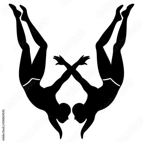 Synchronized swimming acrobatic position silhouette vector illustration