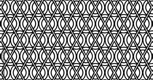 Black and white repeating oval mesh pattern with abstract symmetry and clean lines.