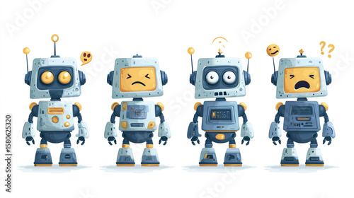 Set of expression funny robot flat design animation cartoon