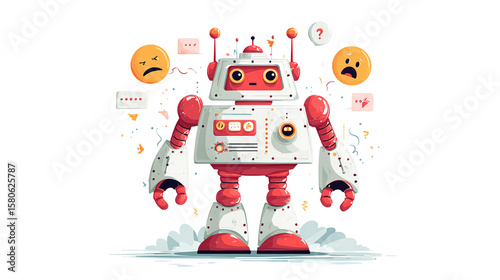 Set of expression funny robot flat design cartoon