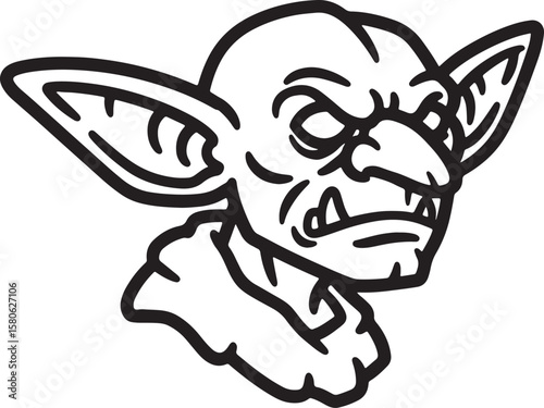 Vector illustration of an angry goblin head with sharp teeth and large pointy ears