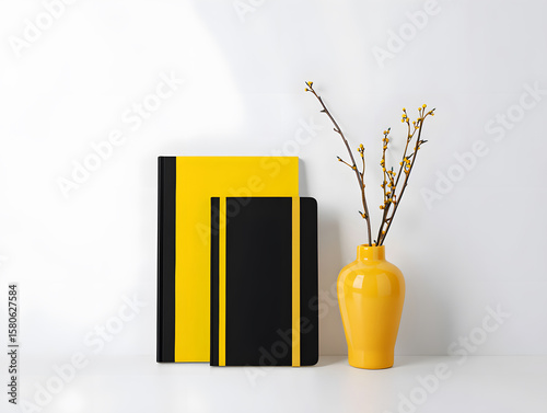 Vase with Yellow Flowers in Front of a Wall Illustration