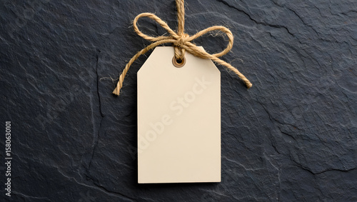 Empty retail price tags with string on brown and black backgrounds