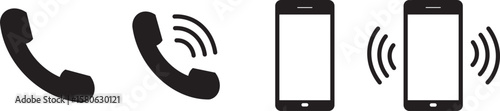 Ringing phone simple icon set. Website set icon vector, Black call icon sign, Smartphone ringing, smartphone with a blank screen,
