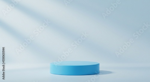 Minimal blue podium on soft cloud-inspired gradient