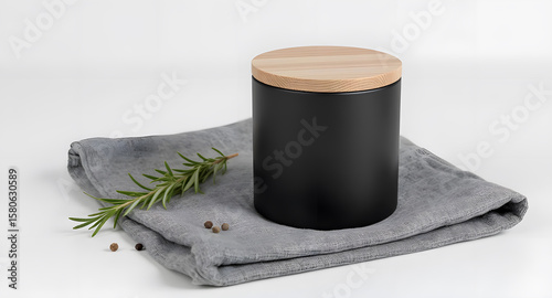 Dark Spice Jar with Cork Stopper on Soft Linen Napkin