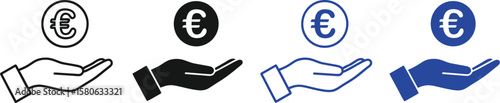 Euro coin icons on hand, currency symbols for finance and investment