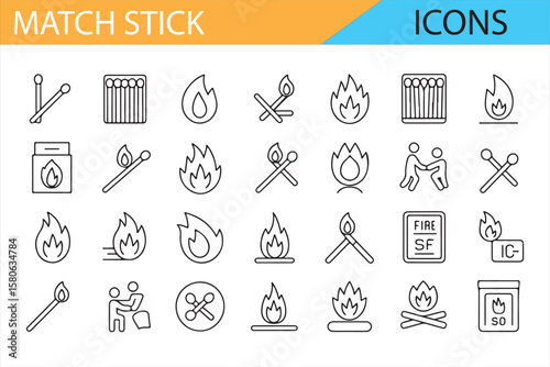 Minimalistic icons illustrating fire safety, emergency response, and hazard management.

