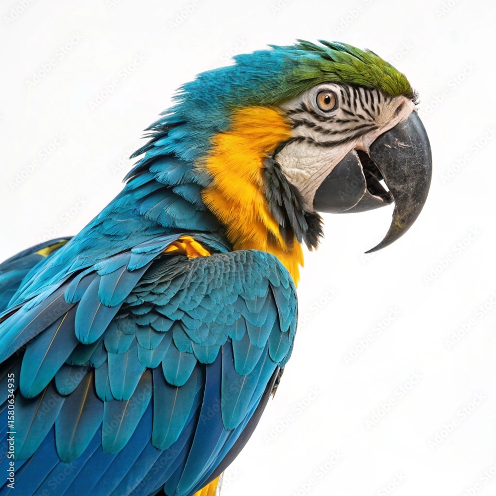 Obraz premium blue and gold macaw parrot isolated on white background