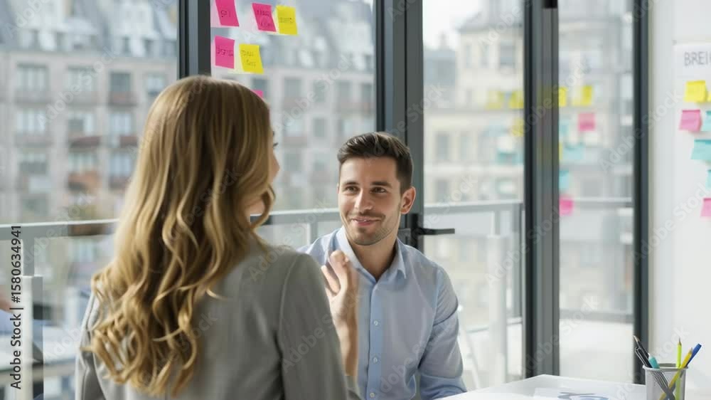 Business meeting discussion urban office setting professional interaction bright environment engaging viewpoint collaboration concept for team success