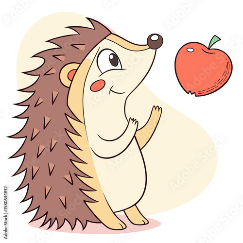 Cute hedgehog looking at an apple in nature vector
