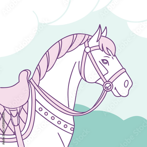 A stylized illustration of a carousel horse with pink accents vector