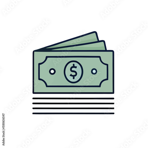 Cash Stacks Icon: The symbol of financial prosperity in simple terms. Showing bundles of cash representing wealth, currency, and monetary success, often associated with finance and the economy. 
