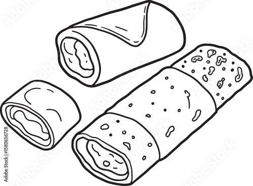 Hand-drawn illustration of delicious savory crepes showcasing a classic food concept