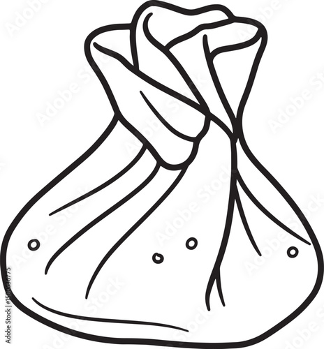 Hand drawn black and white illustration of a dumpling or asian food item