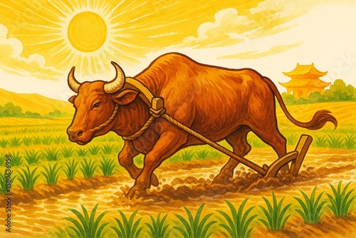 strong ox plowing rice field.jpg